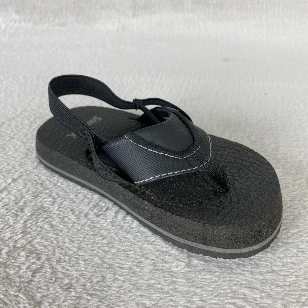 Sanuk Root Beer Cozy Baby Toddler Flip Flop Sandal Size 7 Black Slingback Water
